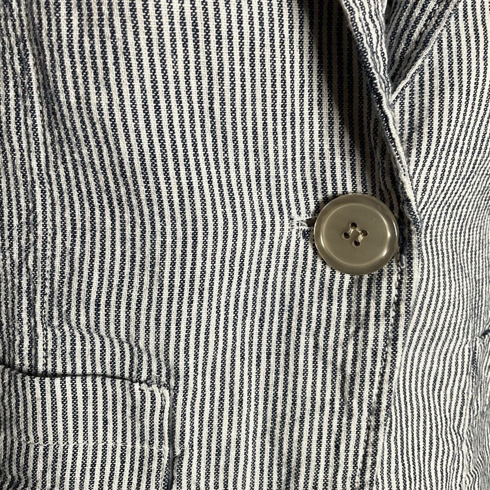 Max Studio Blue Stripe Linen Blend Ruched Sleeve Notch Collar Blazer Size XSmall - Picture 6 of 9
